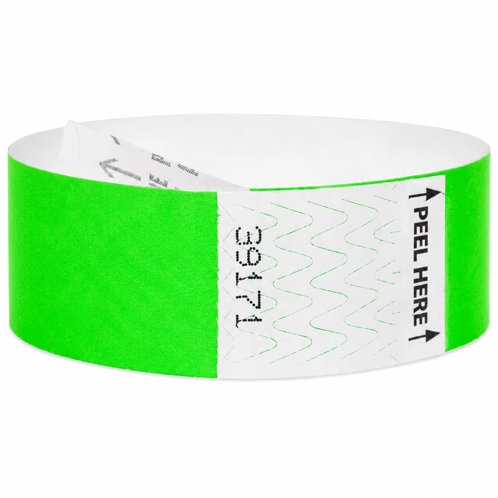 Tyvek 1" Litterfree wristband in neon green - shown in round 