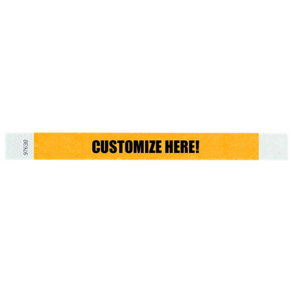 Tyvek 1" wristband in solid goldernrod with black text "CUSTOMIZE HERE!" - shown in flat 