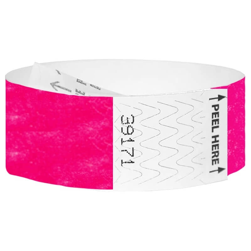 Tyvek 1" Litterfree wristband in neon pink - shown in round 