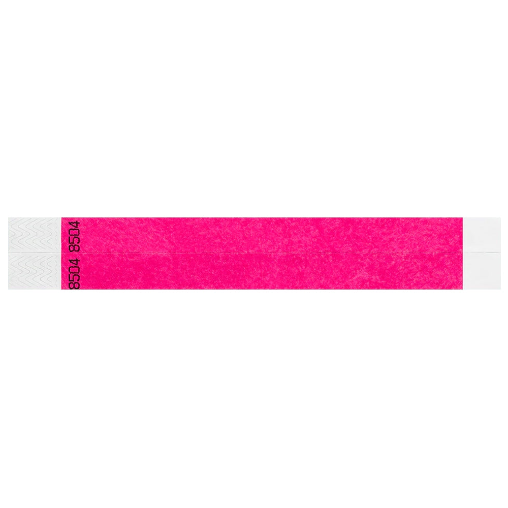 duplicate number sets in neon pink tyvek 3/4" wristbands - shown in flat 