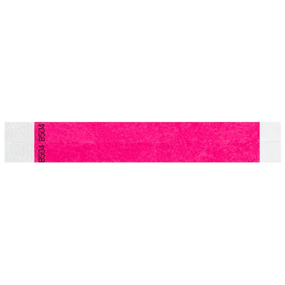 duplicate number sets in neon pink tyvek 3/4" wristbands - shown in flat 