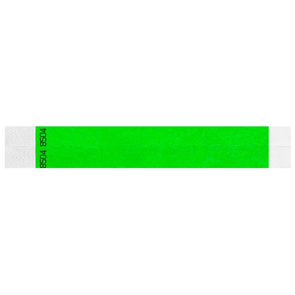 duplicate number sets in neon green tyvek 3/4" wristbands - shown in flat 