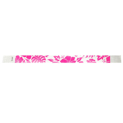 Tyvek 3/4 wristband in white with pink flowers printed on the band - shown in flat 