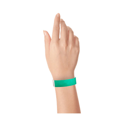 Pantone green tyvek wristband on wrist 