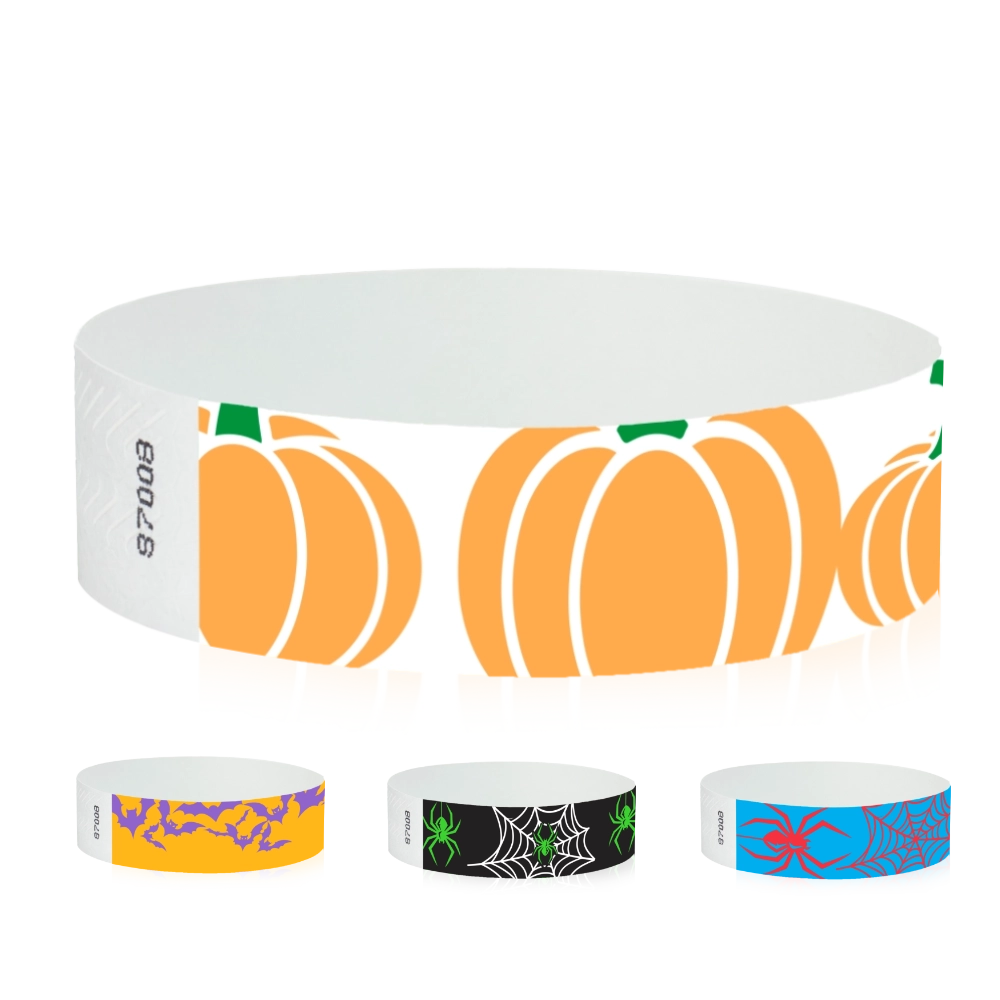 tyvek 3/4" wristbands - halloween patterns: bats, spooky spiders, spider webs and pumpkin patch