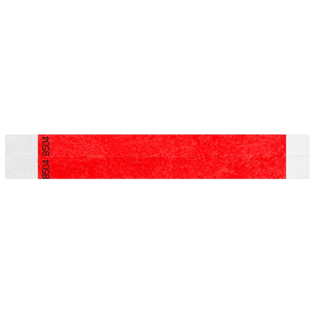 duplicate number sets in neon red tyvek 3/4" wristbands - shown in flat 