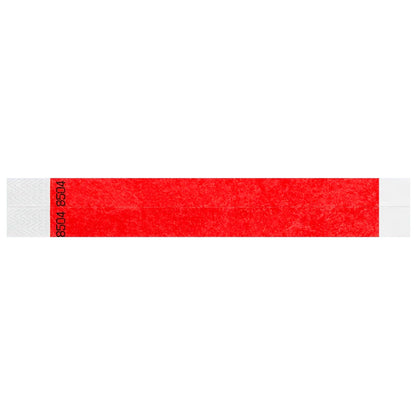 duplicate number sets in neon red tyvek 3/4" wristbands - shown in flat 