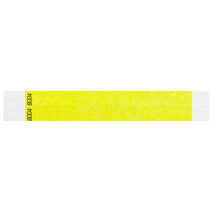 duplicate number sets in neon yellow tyvek 3/4" wristbands - shown in flat 