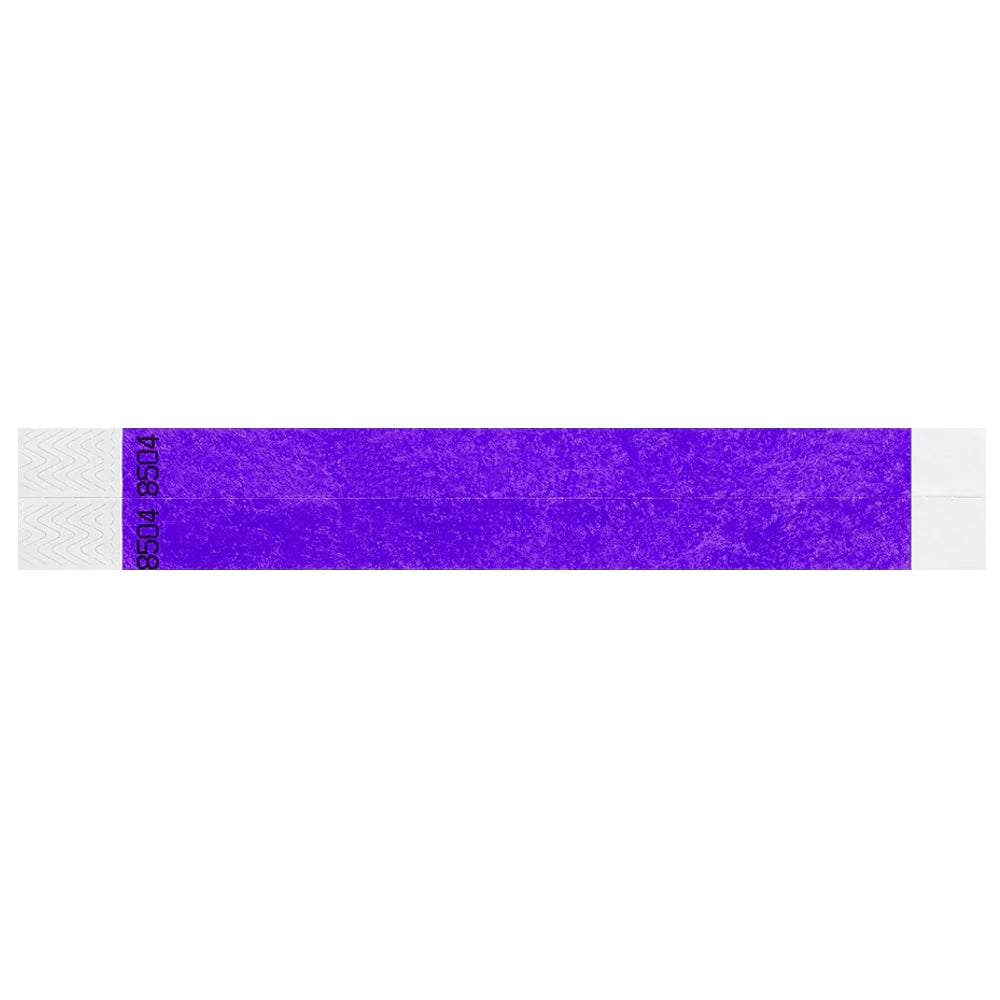 duplicate number sets in purple tyvek 3/4" wristbands - shown in flat 