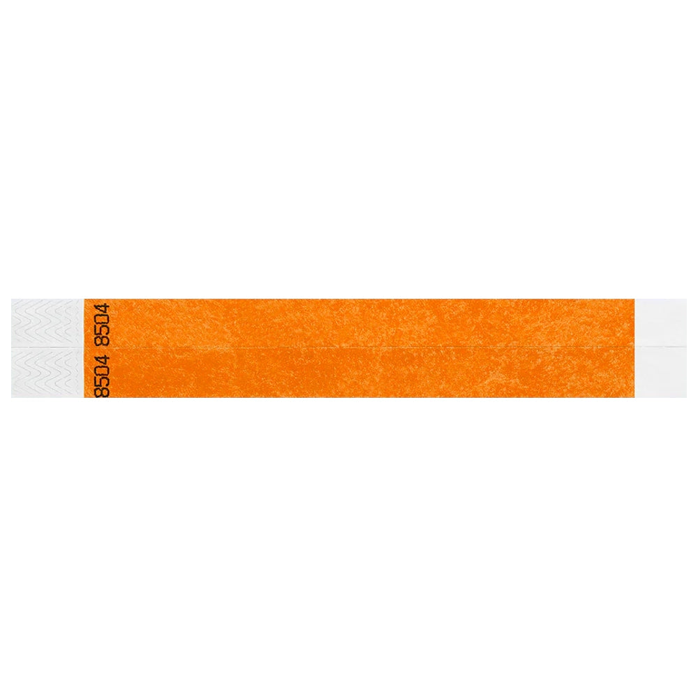 duplicate number sets in neon orange tyvek 3/4" wristbands - shown in flat 