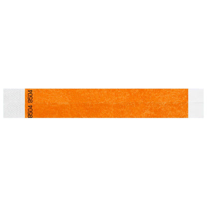 duplicate number sets in neon orange tyvek 3/4" wristbands - shown in flat 