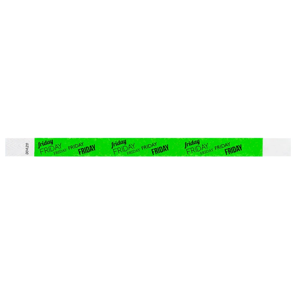 neon green tyvek wristband with friday  text in black ink - flat version shown