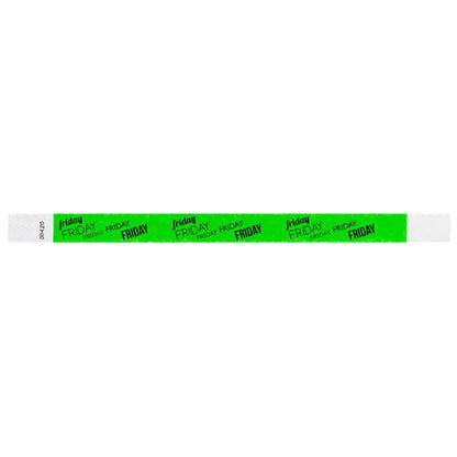 neon green tyvek wristband with friday  text in black ink - flat version shown