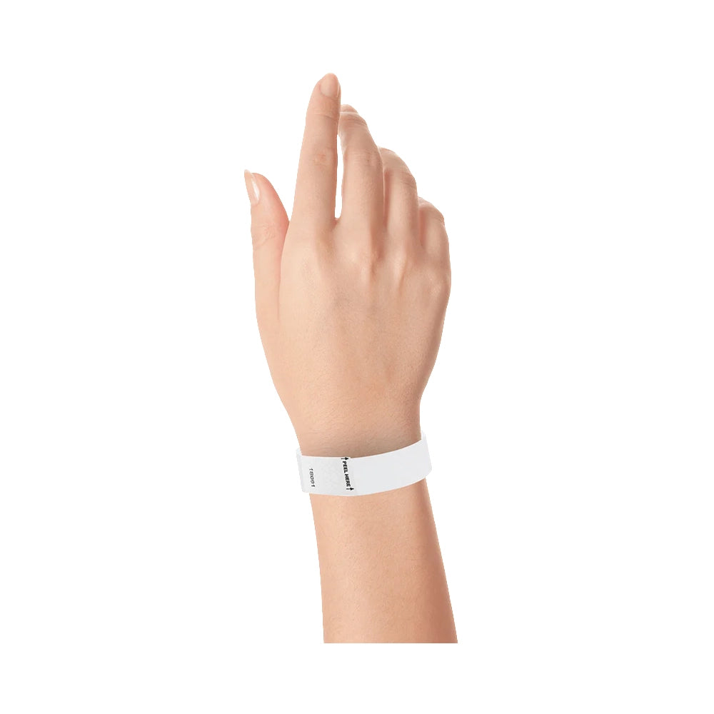 Hand wearing Litter Free Tyvek 3/4 Wristband Solid Neon white