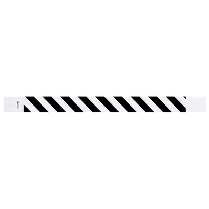 White tyvek wristband with black diagonal stripes - flat version shown
