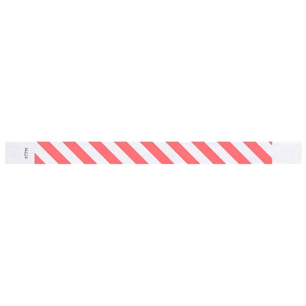 White tyvek wristband with coral red diagonal stripes - flat version shown