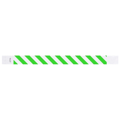 White tyvek wristband with neon green diagonal stripes - flat version shown