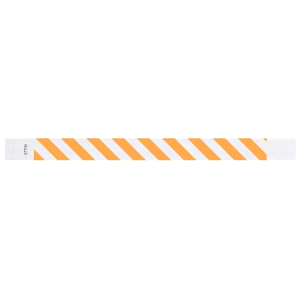 White tyvek wristband with neon orange diagonal stripes - flat version shown
