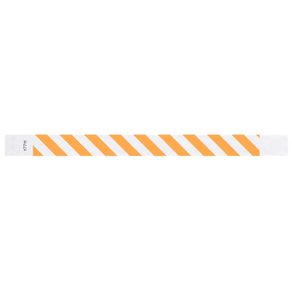 White tyvek wristband with neon orange diagonal stripes - flat version shown