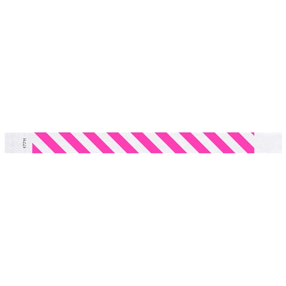 White tyvek wristband with neon pink diagonal stripes - flat version shown