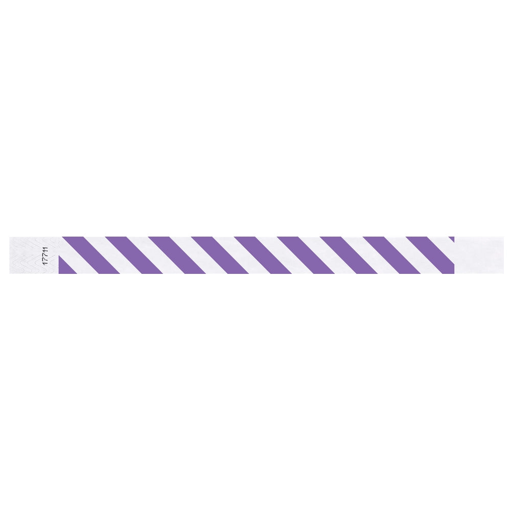 White tyvek wristband with purple diagonal stripes - flat version shown