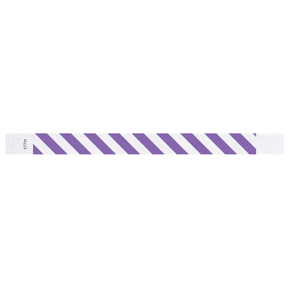 White tyvek wristband with purple diagonal stripes - flat version shown