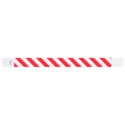 White tyvek wristband with neon red diagonal stripes - flat version shown