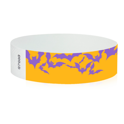 tyvek 3/4" neon orange wristband with purple bats