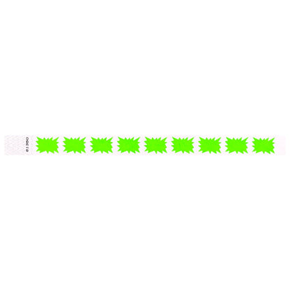 White tyvek wristband with neon green starburst pattern - flat version shown
