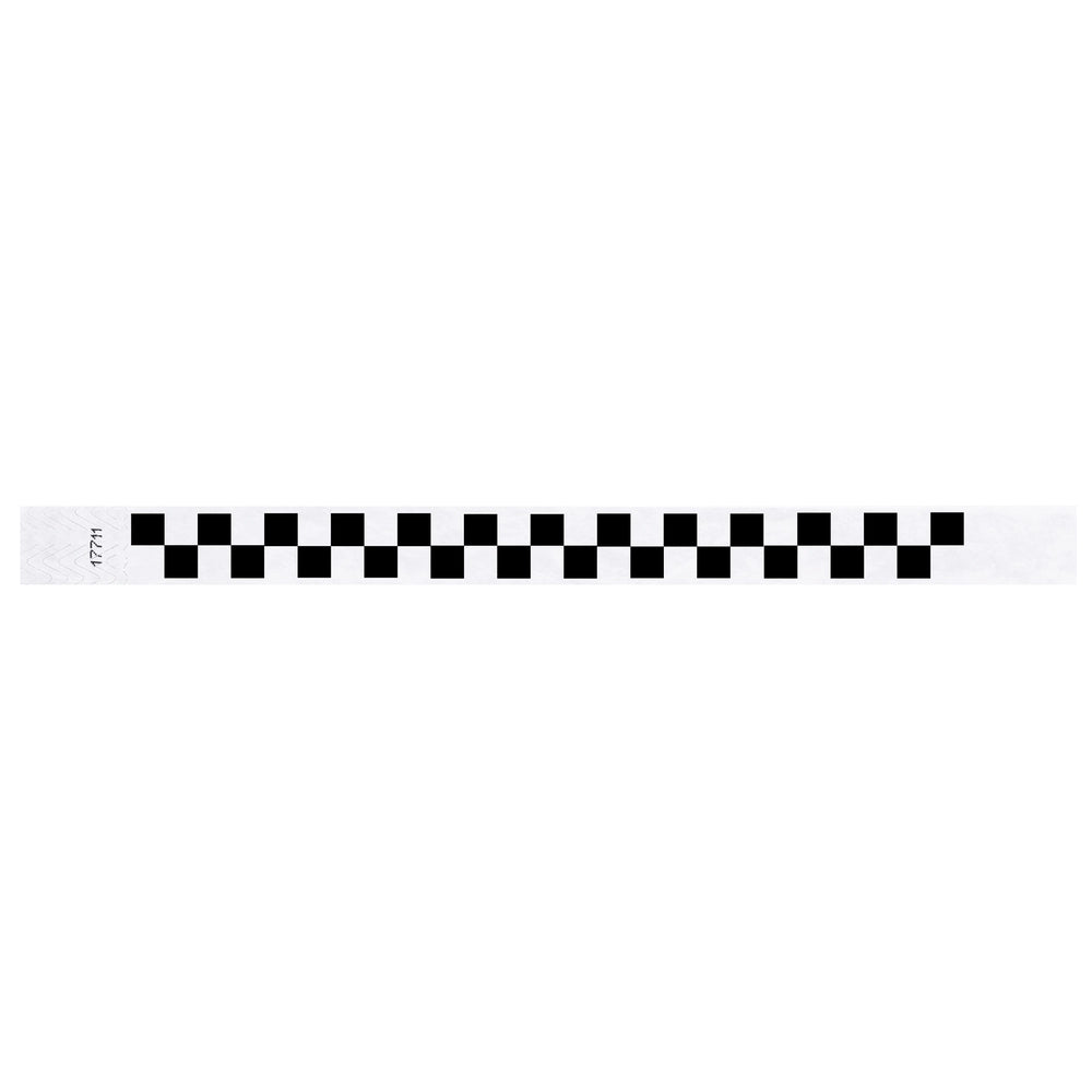 tyvek wristband with a black and white checkerboard pattern - flat version shown 