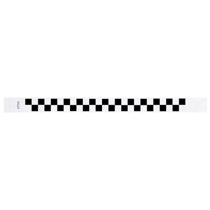 tyvek wristband with a black and white checkerboard pattern - flat version shown 