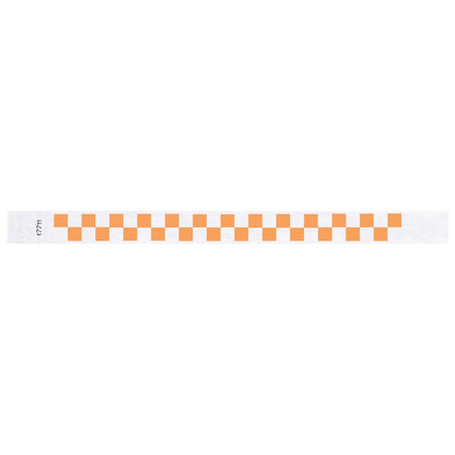 tyvek wristband with a orange and white checkerboard pattern - flat version shown 