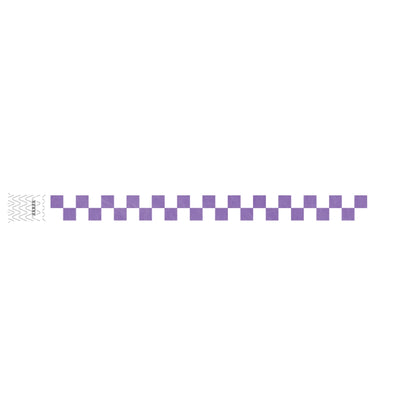 tyvek wristband with a purple and white checkerboard pattern - flat version shown 