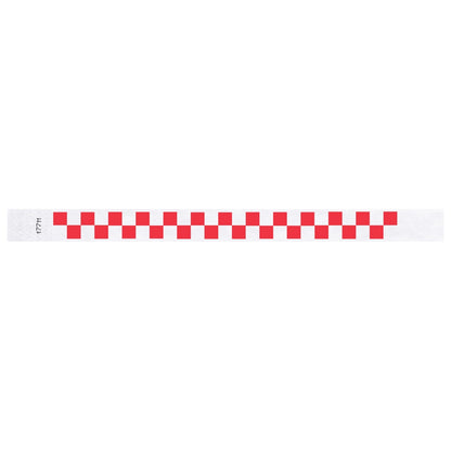 tyvek wristband with a neon red and white checkerboard pattern - flat version shown 