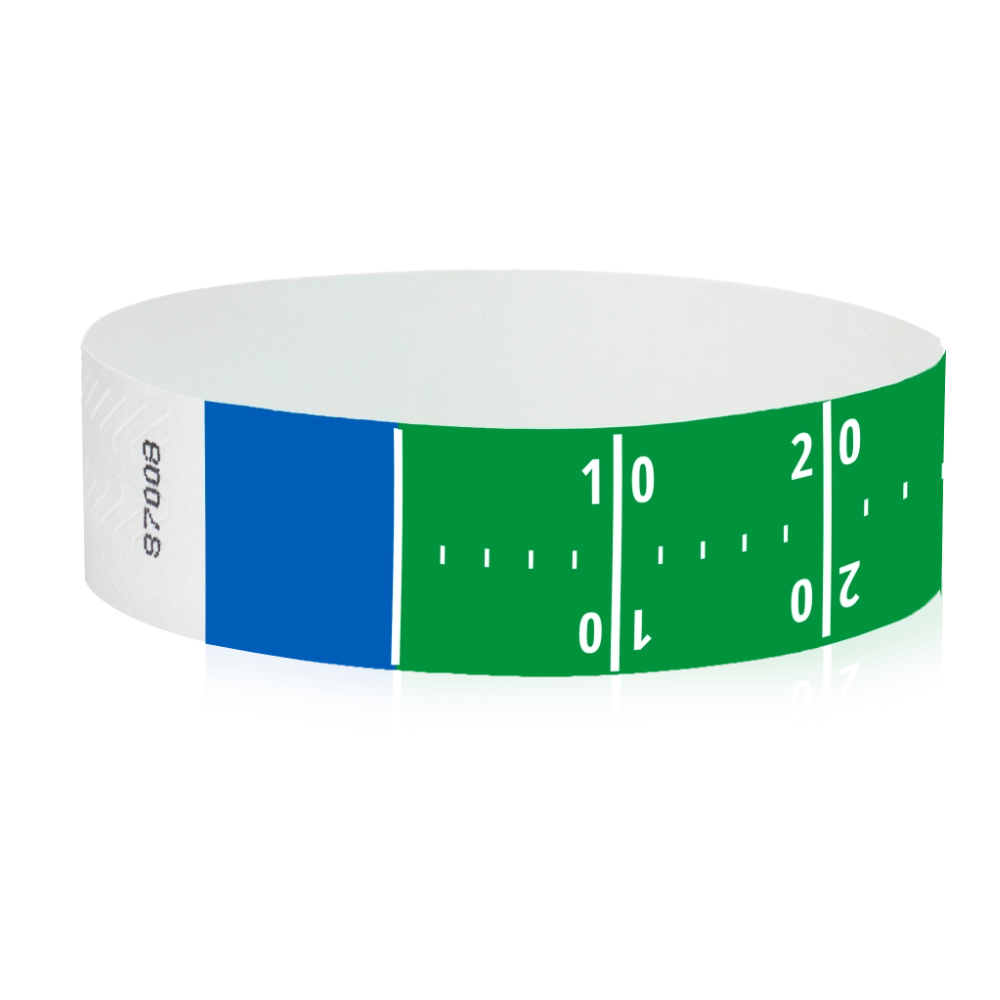 tyvek 3/4" wristband with green background and white football field pattern