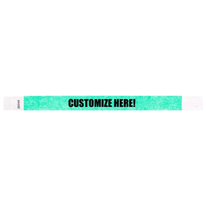 aqau tyvek wristband with text "CUSTOMIZE HERE!" - shown in flat 