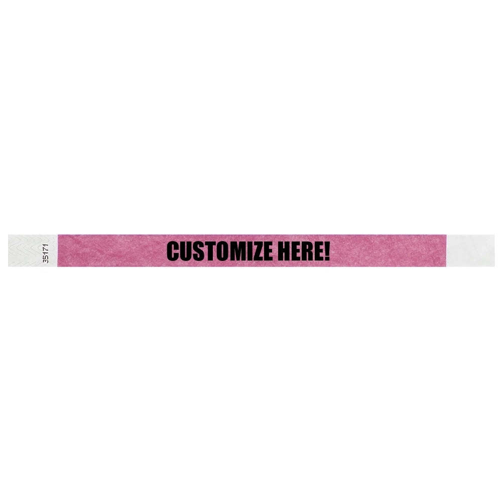 Cranberry tyvek wristband with text "CUSTOMIZE HERE!" - shown in flat 