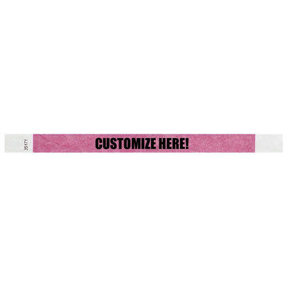 Cranberry tyvek wristband with text "CUSTOMIZE HERE!" - shown in flat 