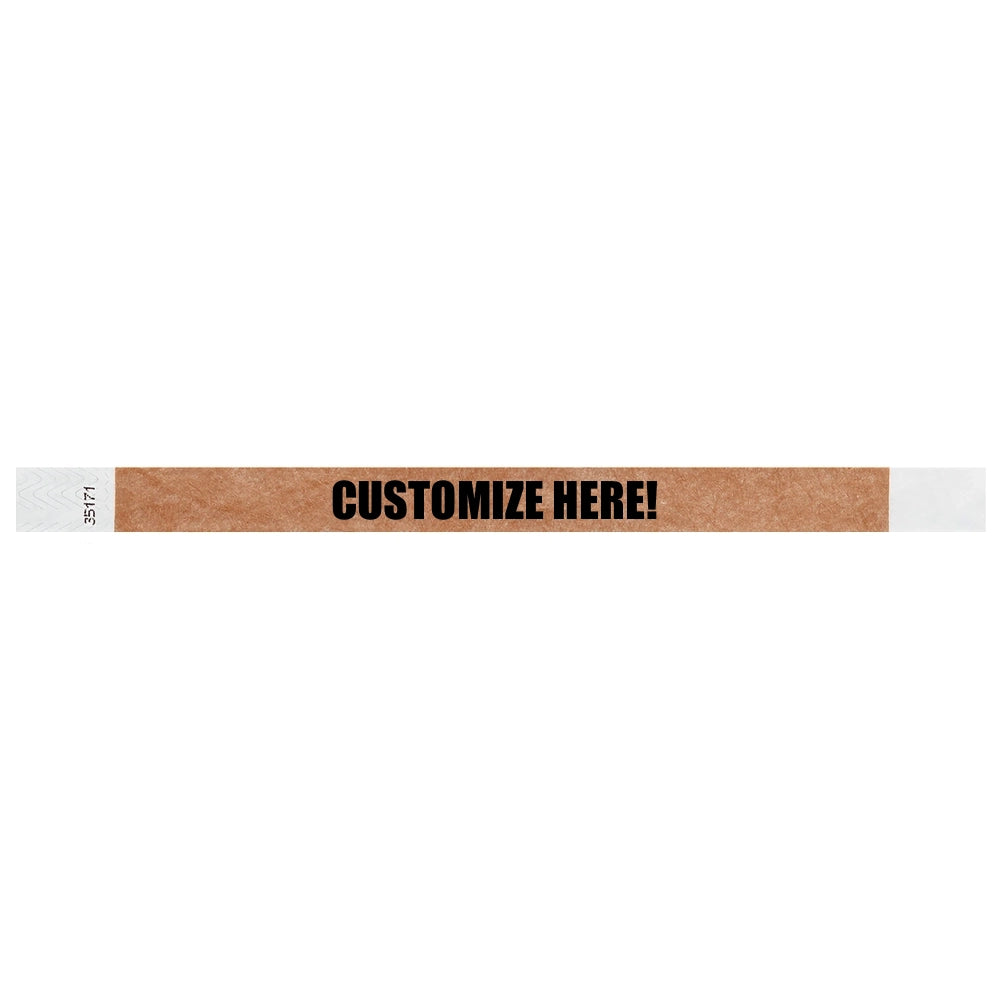 mocha tyvek wristband with text "CUSTOMIZE HERE!" - shown in flat 