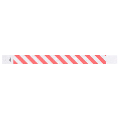 White tyvek wristband with coral red diagonal stripes - flat version shown