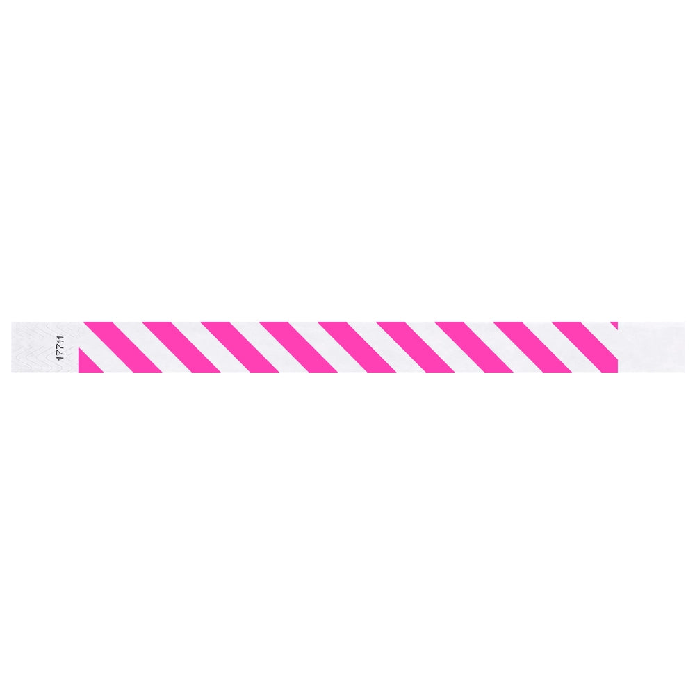 White tyvek wristband with purple diagonal stripes - flat version shown