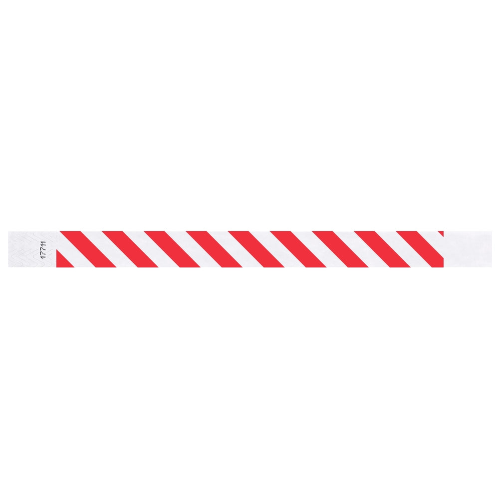 White tyvek wristband with red diagonal stripes - flat version shown