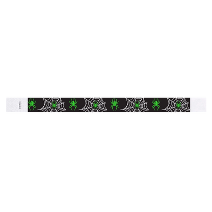 tyvek 3/4" black wristband with white spider webs and neon green spiders