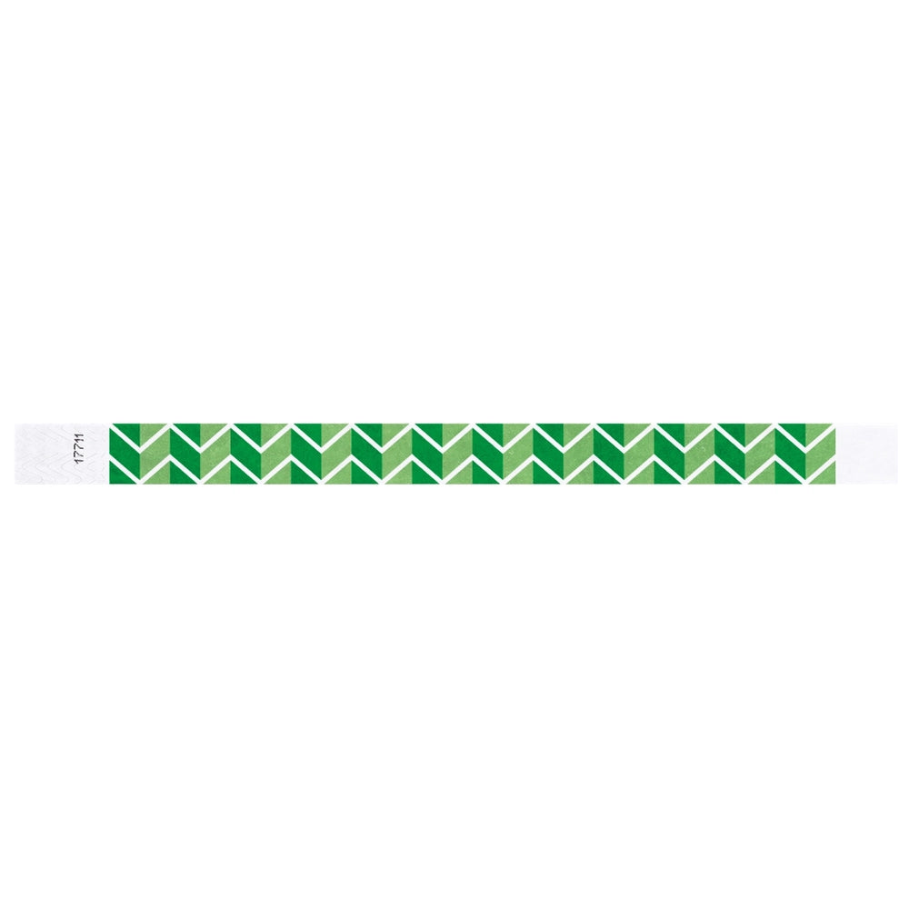Green and white chevron patterned tyvek wristband - rouflatd version shown