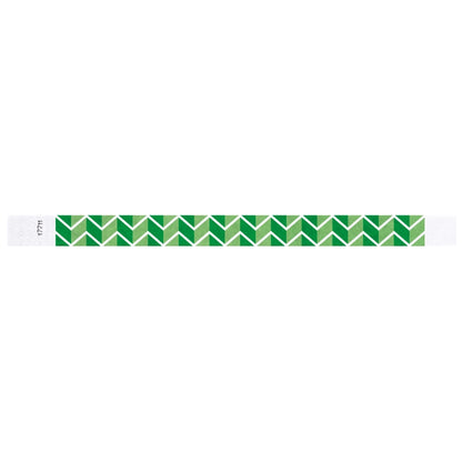 Green and white chevron patterned tyvek wristband - rouflatd version shown