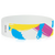 White wristband with colorful abstract designs on a white background
