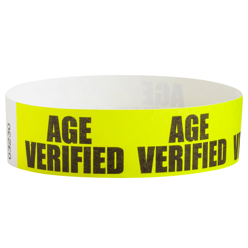 Yellow wristband with 'AGE VERIFIED' text in black