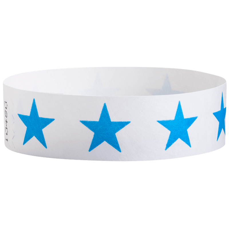 White wristband with blue stars 