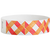 White wristband with red and orange geometric pattern 