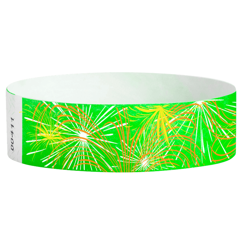 Wristband with fireworks design on a green background